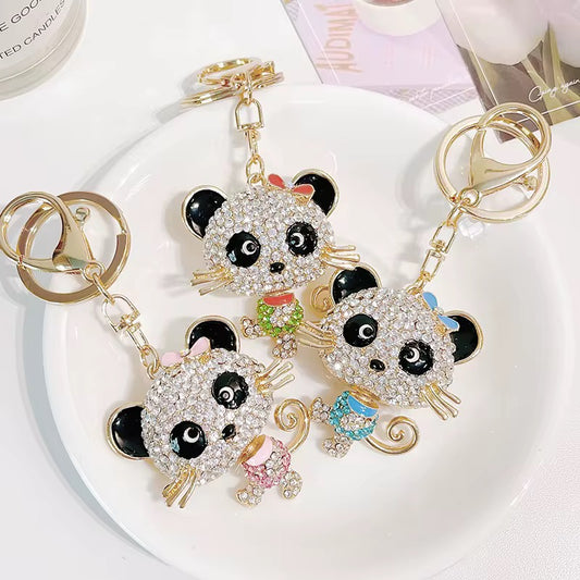Cute Rhinestone Panda Keychain