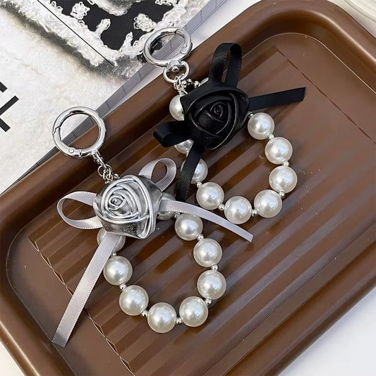 Silver Handmade Pearl Flower Bow Keychain