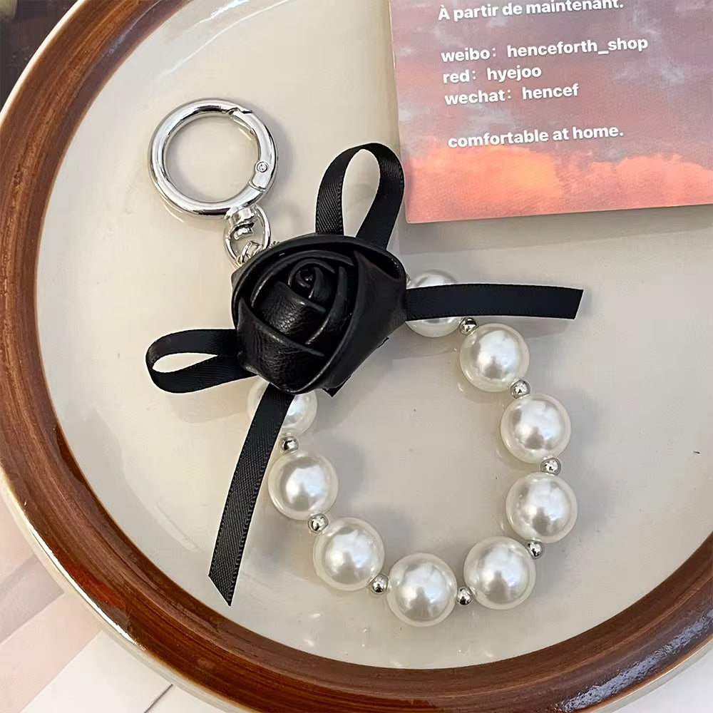 Silver Handmade Pearl Flower Bow Keychain
