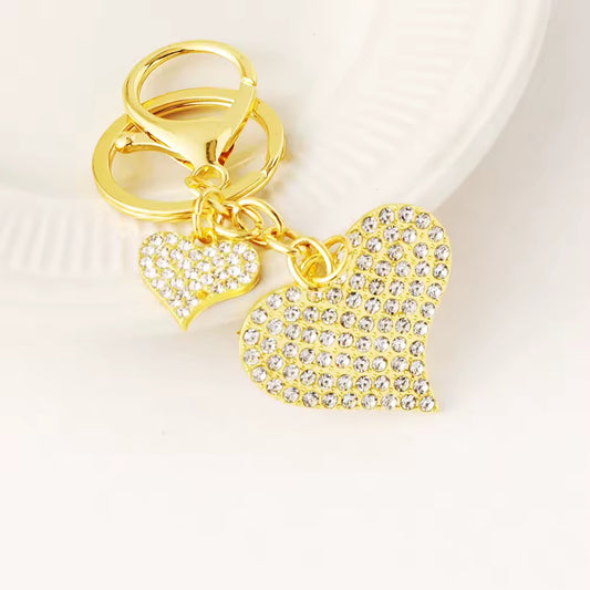 Double 3D Heart Shaped Rhinestone Keychain